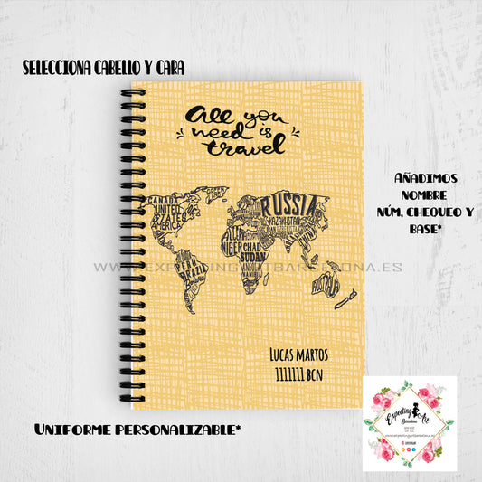 Agenda de vuelo para cabin crew personalizable. Modelo " All you need is Travel".