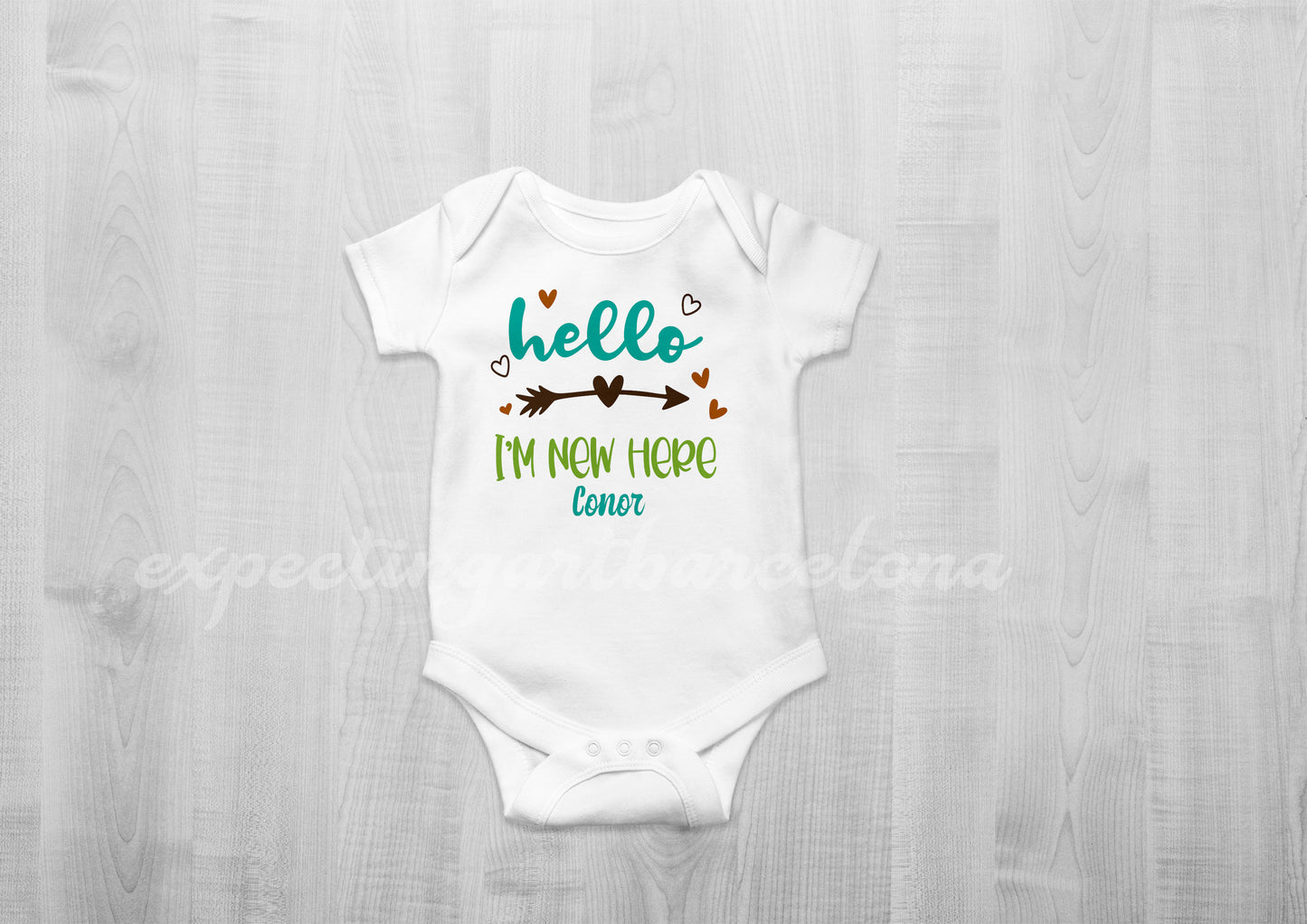 Body Blanco Personalizado con Nombre - Mod. Hello I'm New Here - Bebé - 100% Algodón