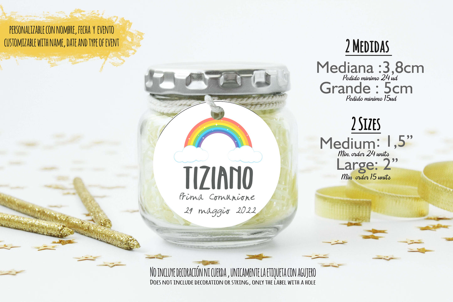 Etiquetas personalizadas redondas para recuerdos de bautizo| Baby shower | Mod Rainbow Tizziano